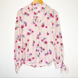 Express Portofino Slim Tie Cuff Pink Floral Top XS